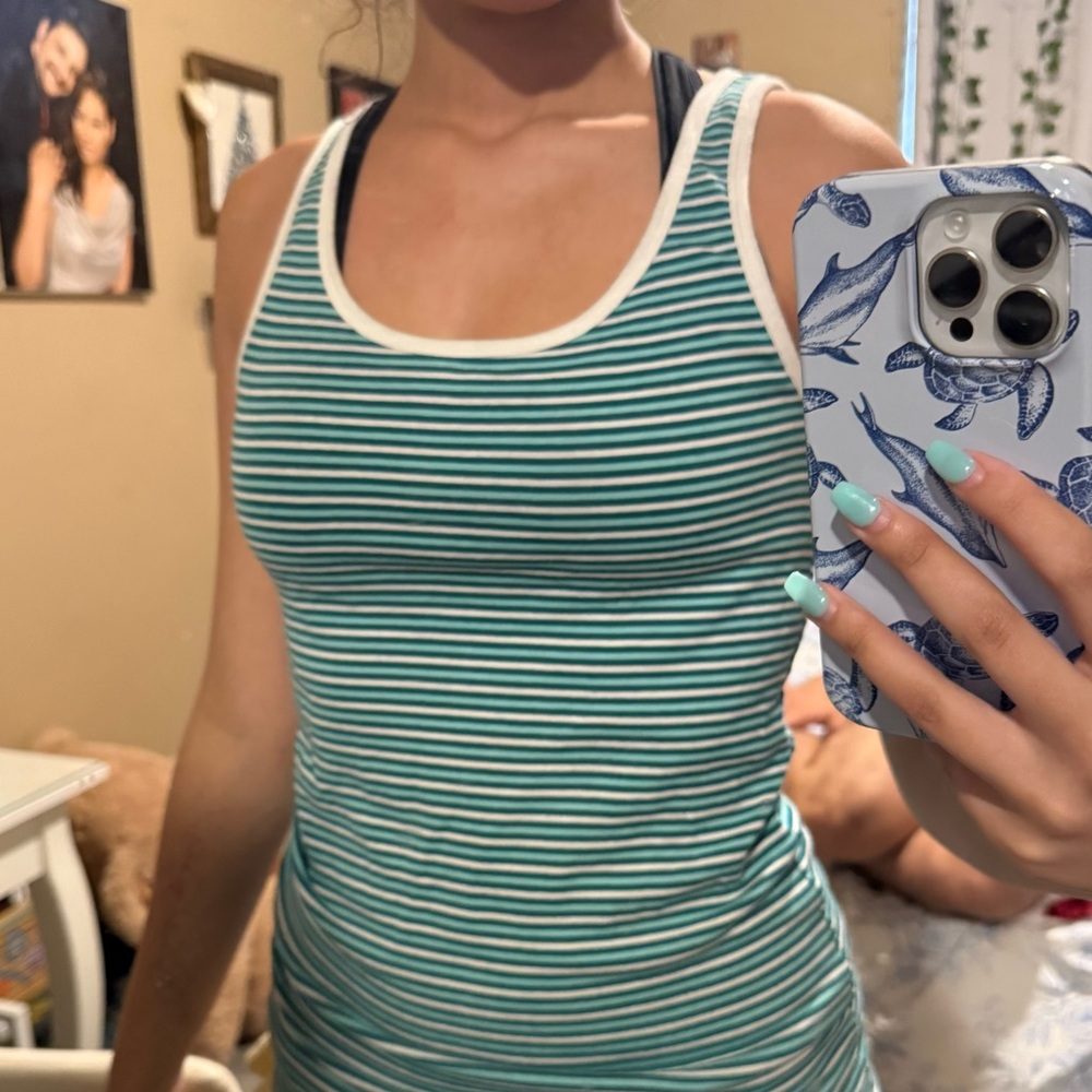 Merona Green and White Striped Tank Top